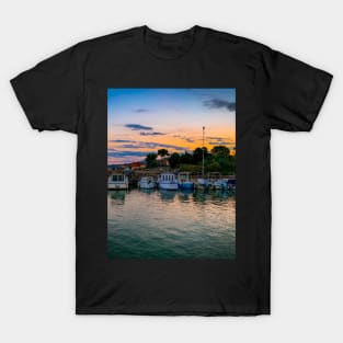 Seaport Summer Sunset Boats T-Shirt
